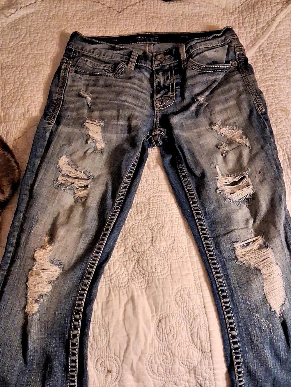 BKE Allee Distressed Skinny Jeans Blue Waist 29x30